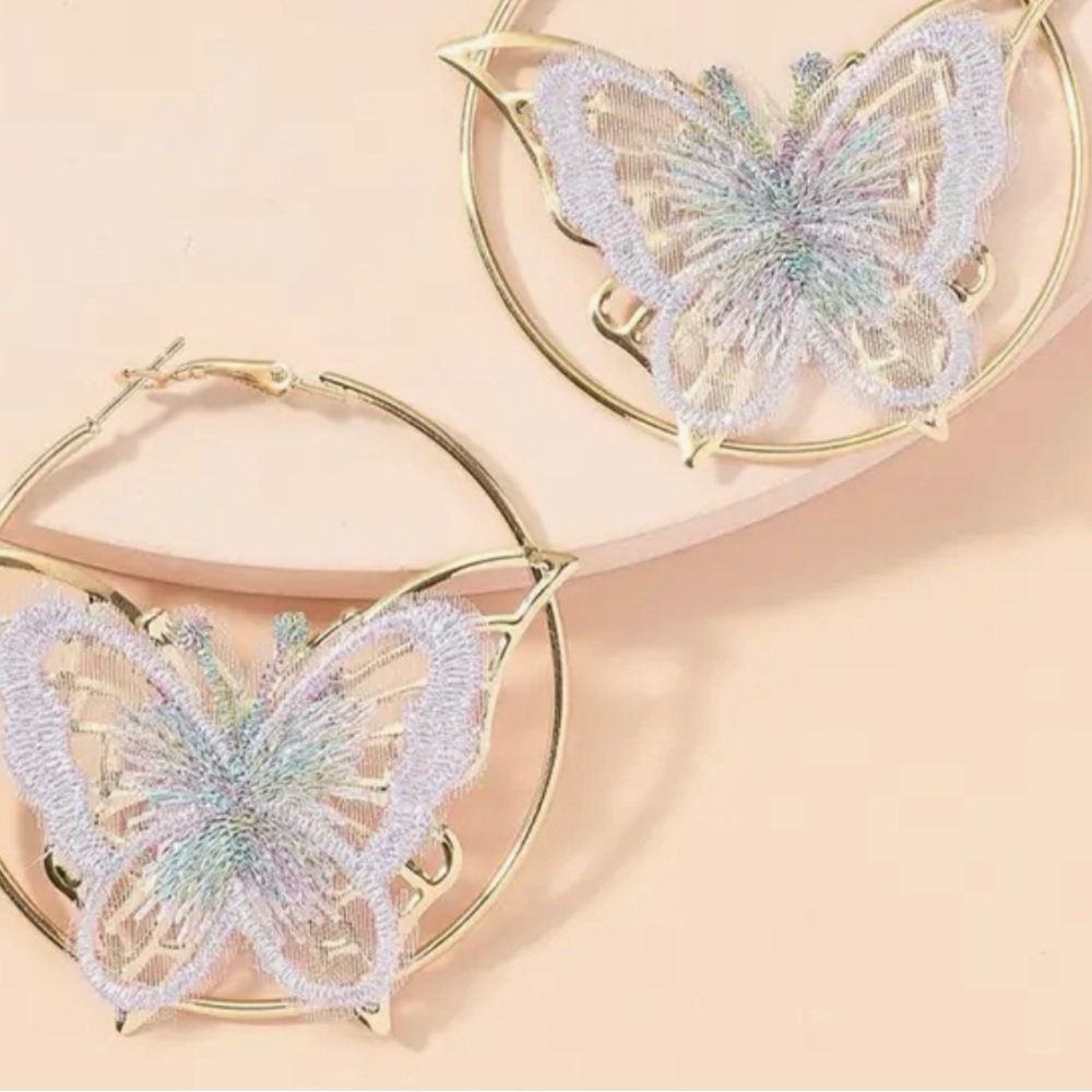 Beautiful Butterfly Large Circle Hoop Earrings